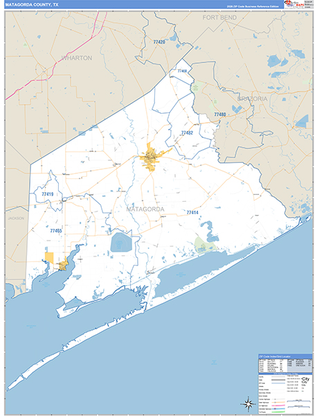 Matagorda County, TX Zip Code Map