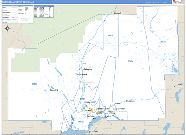 Matanuska-Susitna Borough (County), AK Carrier Route Wall Map