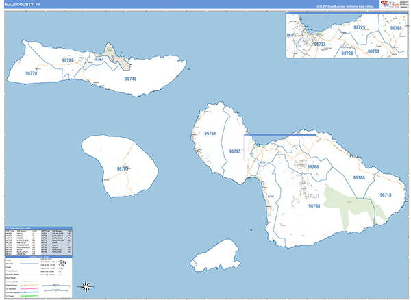 Maui County, HI Zip Code Wall Map