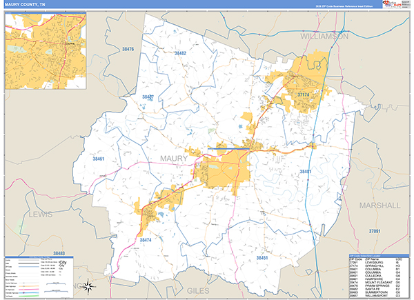 Maury County, TN Zip Code Map