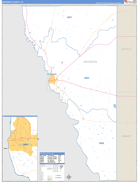 Maverick County, TX Zip Code Map