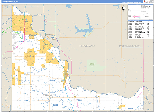 McClain County, OK Carrier Route Wall Map