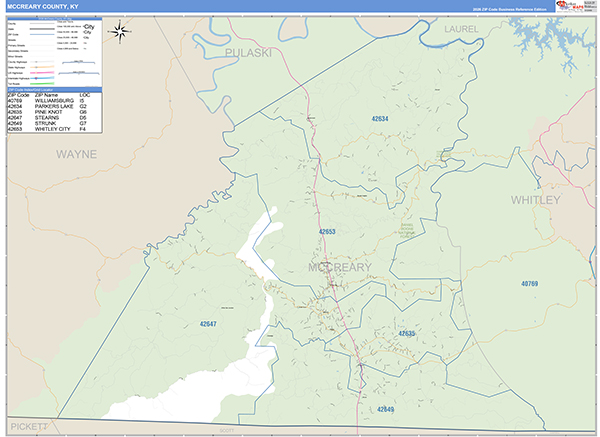 McCreary County, KY Zip Code Wall Map
