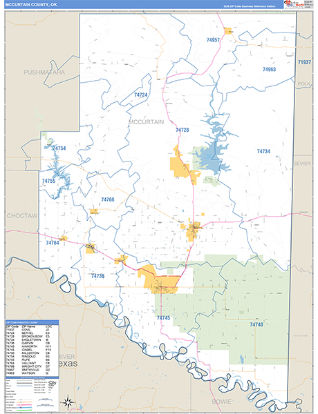 McCurtain County, OK Carrier Route Wall Map