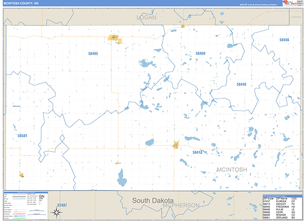 McIntosh County, ND Zip Code Wall Map