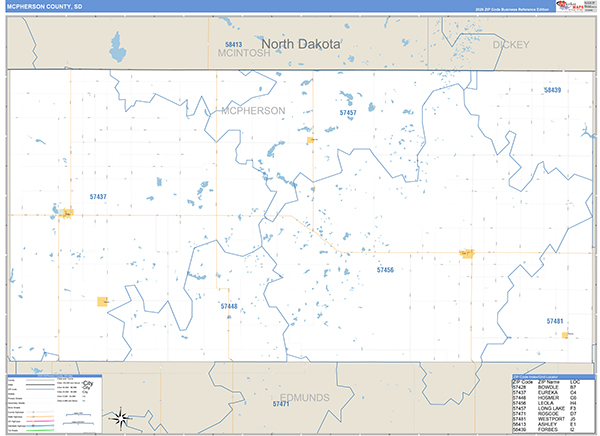 McPherson County, SD Wall Map Basic Style