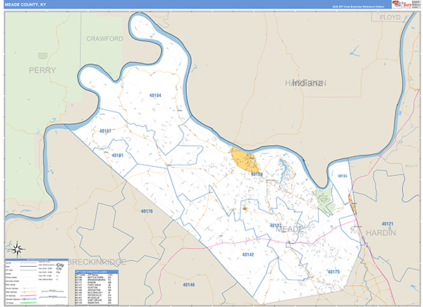 Meade County, KY Wall Map Basic Style