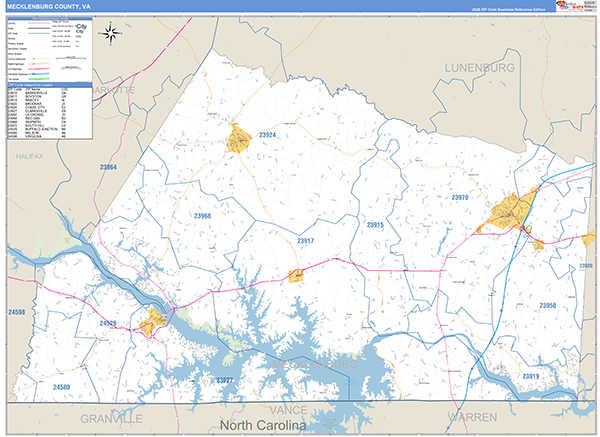 Mecklenburg County, VA Zip Code Map
