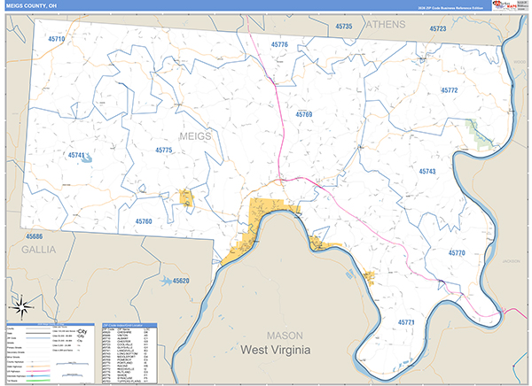 Meigs County, OH Carrier Route Wall Map