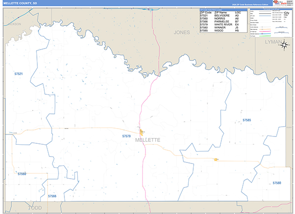 Mellette County, SD Wall Map Basic Style