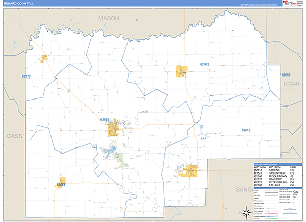 Menard County, IL Wall Map Basic Style