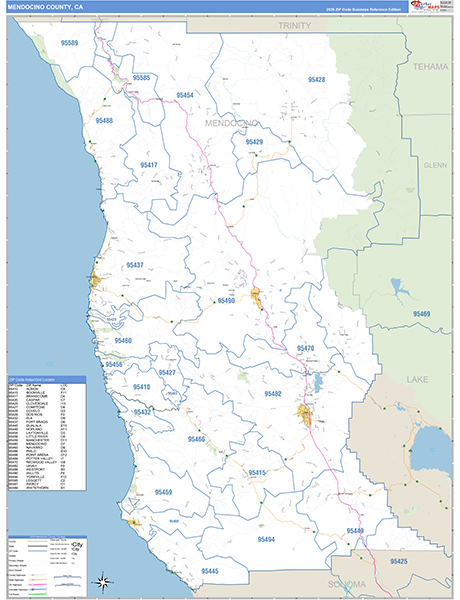 Mendocino County, CA Map Basic Style
