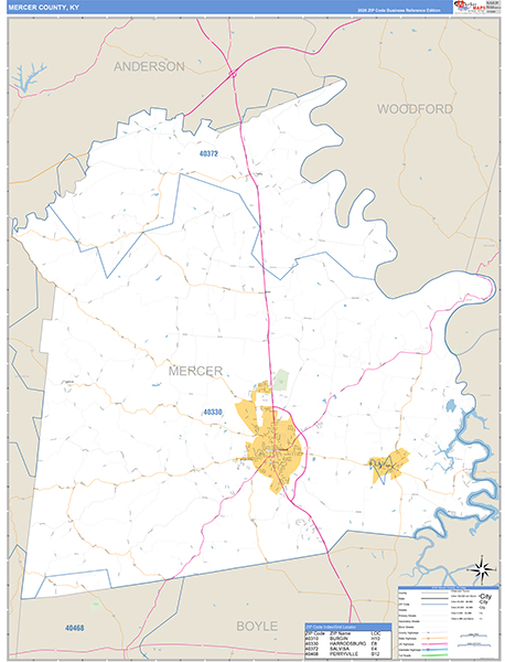 Mercer County, KY Wall Map Basic Style