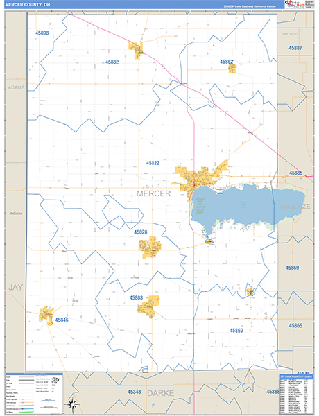 Mercer County, OH Carrier Route Wall Map