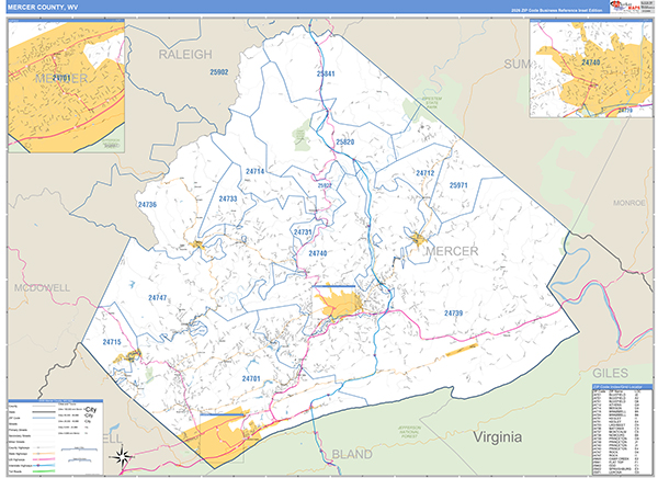 Mercer County, WV Zip Code Map