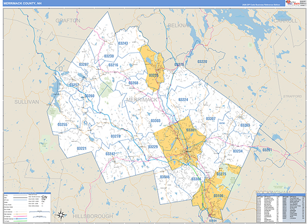 Merrimack County, NH Zip Code Map