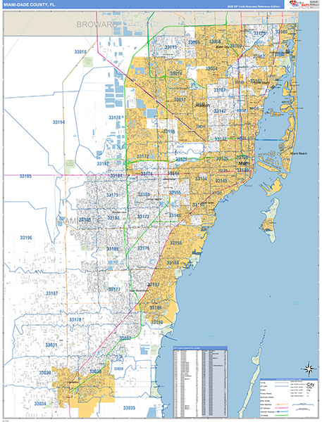 Miami-Dade County, FL Zip Code Map