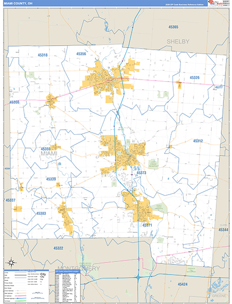 Miami County, OH Carrier Route Wall Map