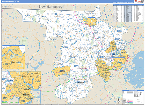 Middlesex County, MA Zip Code Map