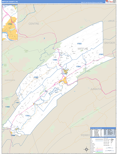 Mifflin County, PA Wall Map Basic Style