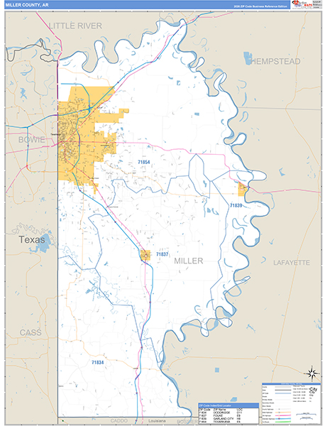Miller County, AR Wall Map Basic Style