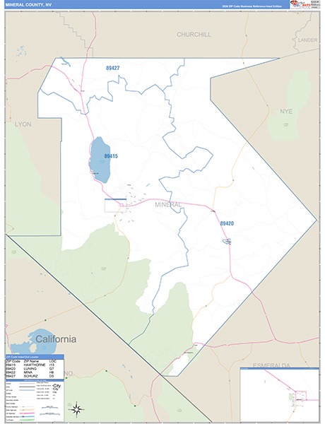 Mineral County, NV Zip Code Map