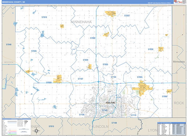 Minnehaha County, SD Wall Map Basic Style