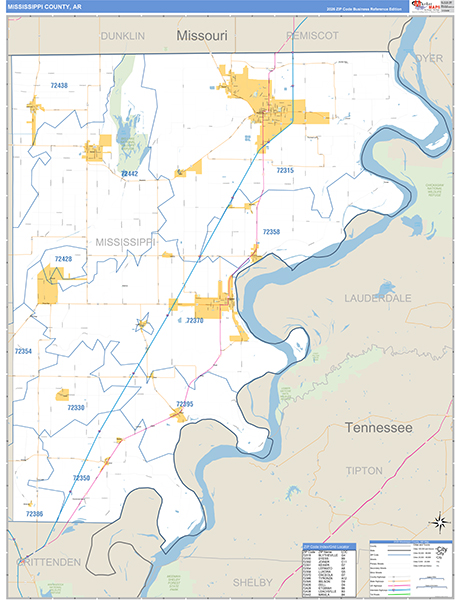 Mississippi County, AR Wall Map Basic Style