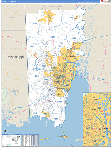 Mobile County, AL Carrier Route Wall Map