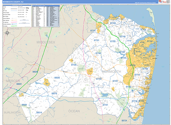 Monmouth County, NJ Zip Code Map