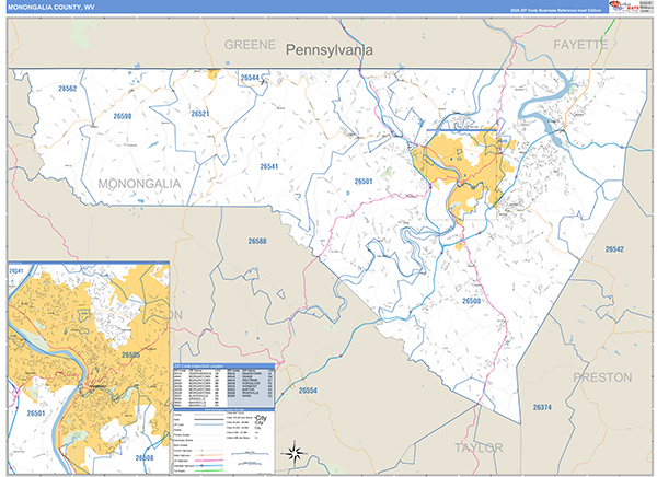 Monongalia County, WV Zip Code Map
