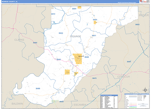 Monroe County, AL Zip Code Map