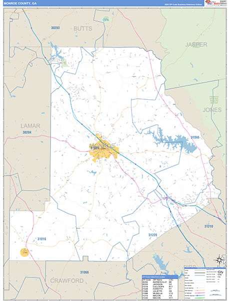 Monroe County, GA Zip Code Map