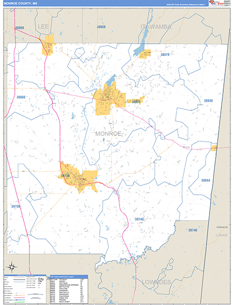 Monroe County, MS Zip Code Map