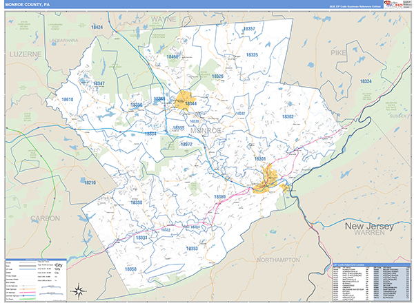 Monroe County, PA Wall Map Basic Style