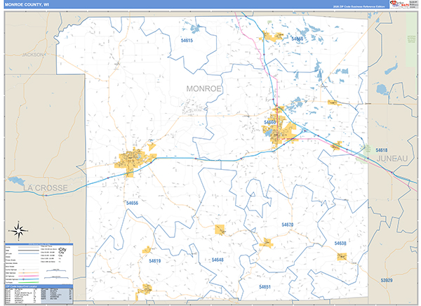 Monroe County, WI Zip Code Wall Map