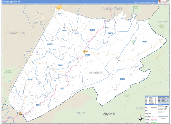 Monroe County, WV Zip Code Map
