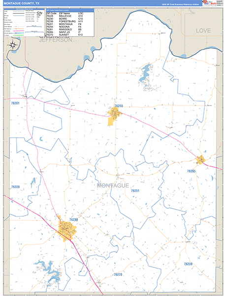 Montague County, TX Zip Code Map