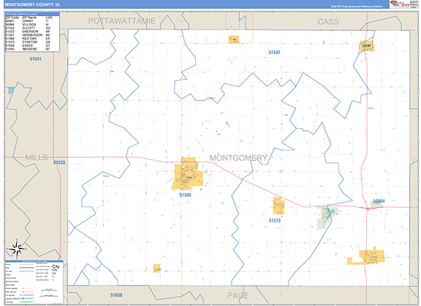Montgomery County, IA Zip Code Wall Map