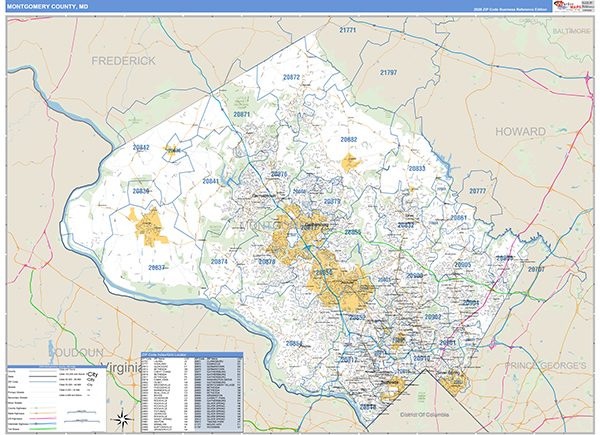 Montgomery County Wall Map Basic Style