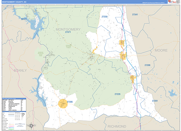 Montgomery County, NC Zip Code Wall Map