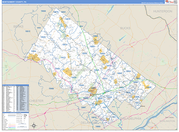 Montgomery County, PA Wall Map Basic Style