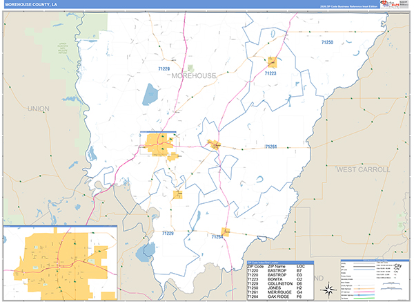 Morehouse Parish (County), LA Wall Map Basic Style