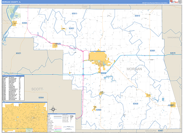 Morgan County, IL Zip Code Map