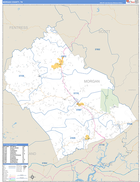 Morgan County, TN Zip Code Map