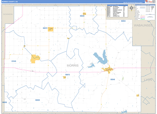 Morris County, KS Zip Code Wall Map