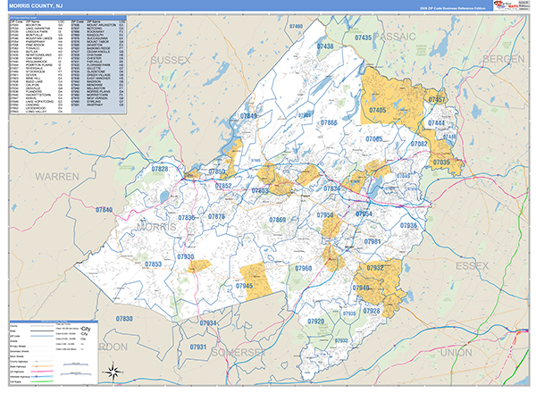 Morris County, NJ Zip Code Map
