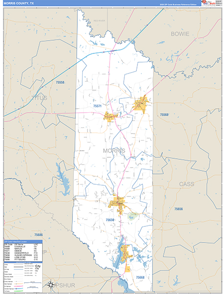 Morris County, TX Zip Code Map