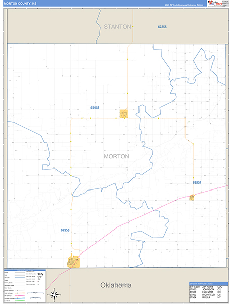 Morton County, KS Zip Code Wall Map