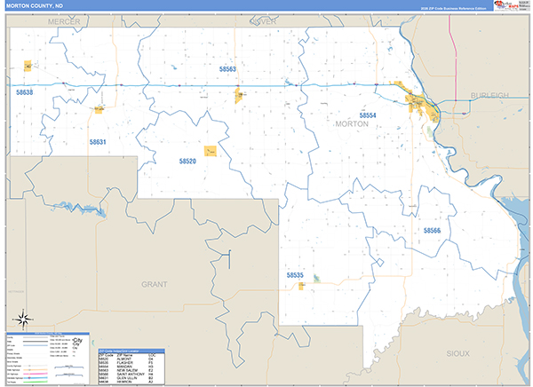 Morton County, ND Wall Map Basic Style